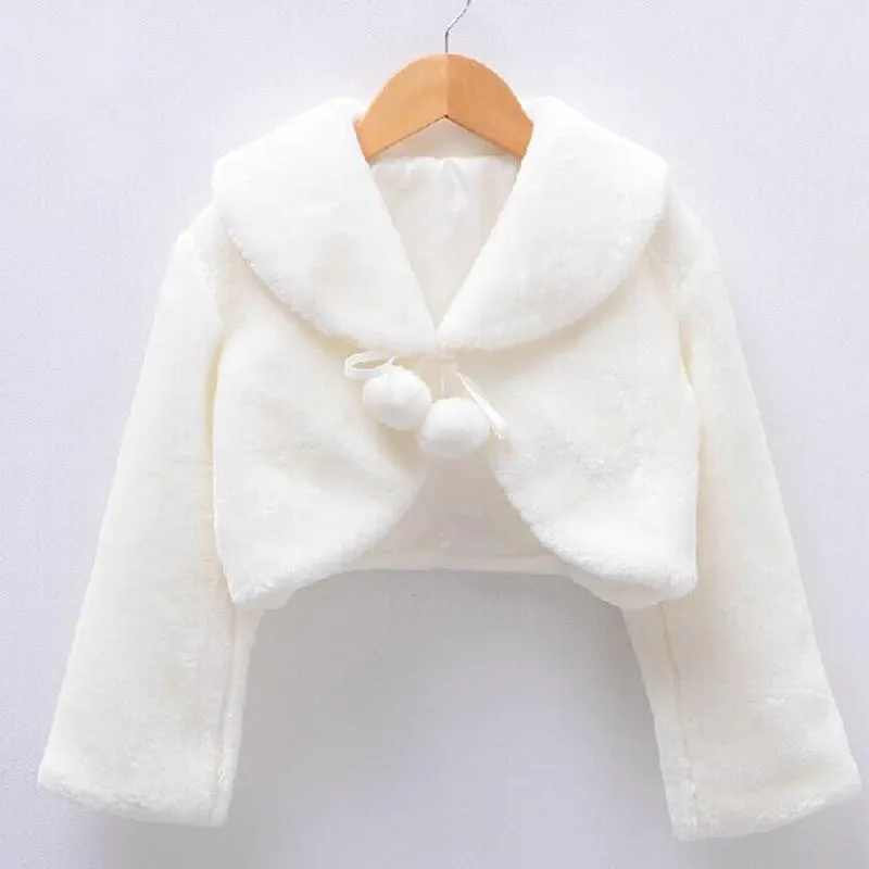 Girl's Dresses White Girls Long Sleeve Short Cloak Baby Wedding Fur Bolero Jacket Party Warm Cape Kids ShawlsGirl's