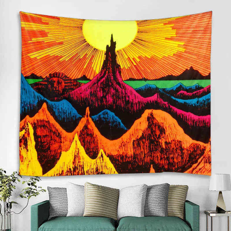 Pintura nórdica paisagem montanhosa parede tapete de arte manta mural pendurado quarto decoração de sala de estar mandala bohemian j220804