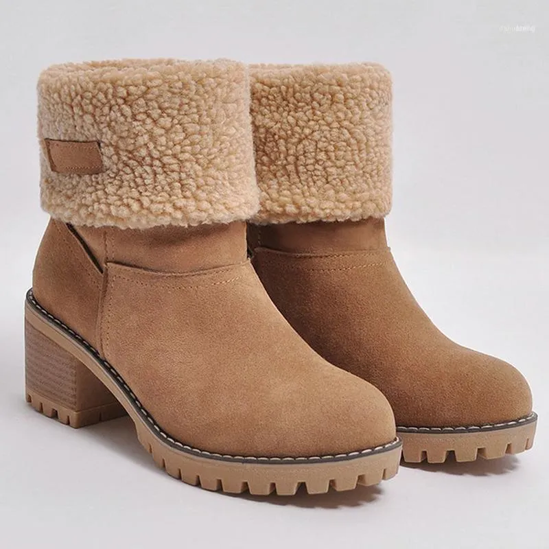 Boots Winter Platform Women Shoes Snow Fur Warm Square Heel Ankle Female Woman Booties 35-431