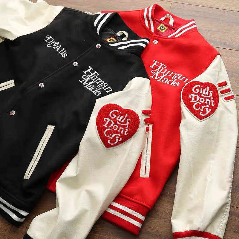 Human Made Girls Dont Cry Varsity Бейсбольная куртка Мужчины Женщины с вышивкой Love Stitching High Street Jacket Coats T220816