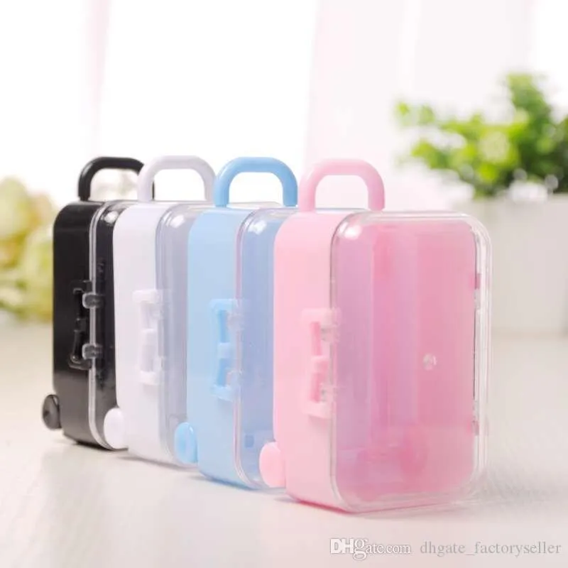 Acrylic Clear Mini Rolling Travel Suitcase Candy Box Baby Shower Wedding Favors Party Table Decoration Supplies Gifts LX6387