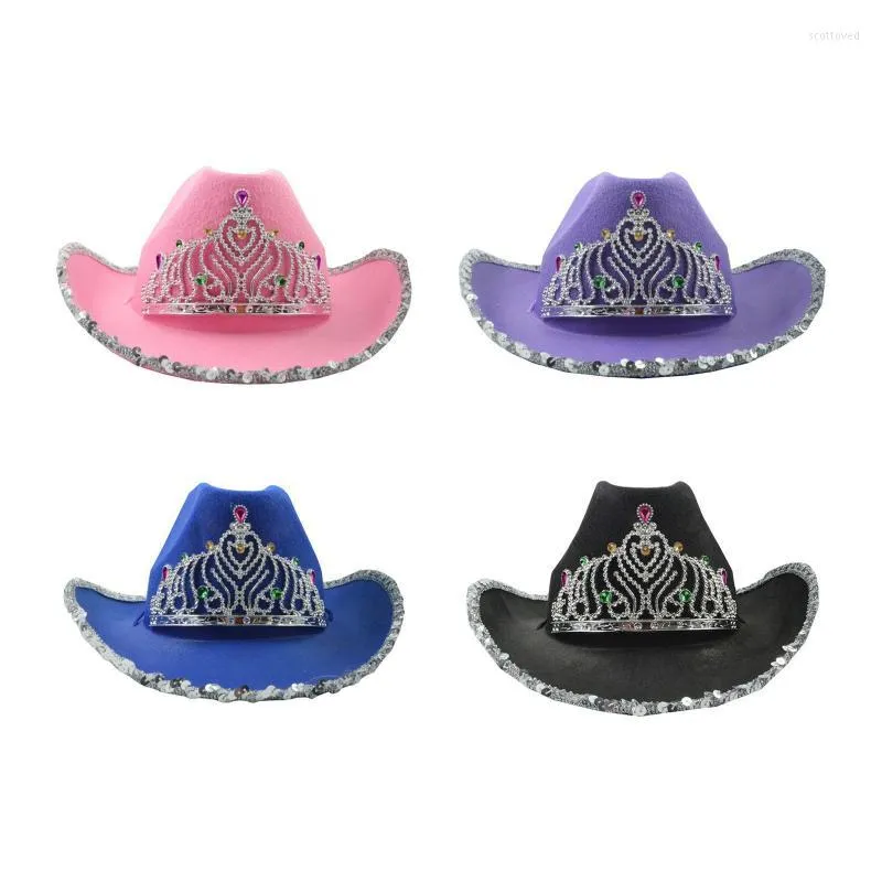 Berets Western Cowboy Cowgirl Hat With Crown Wide Brim Party Accessory FeatherBerets