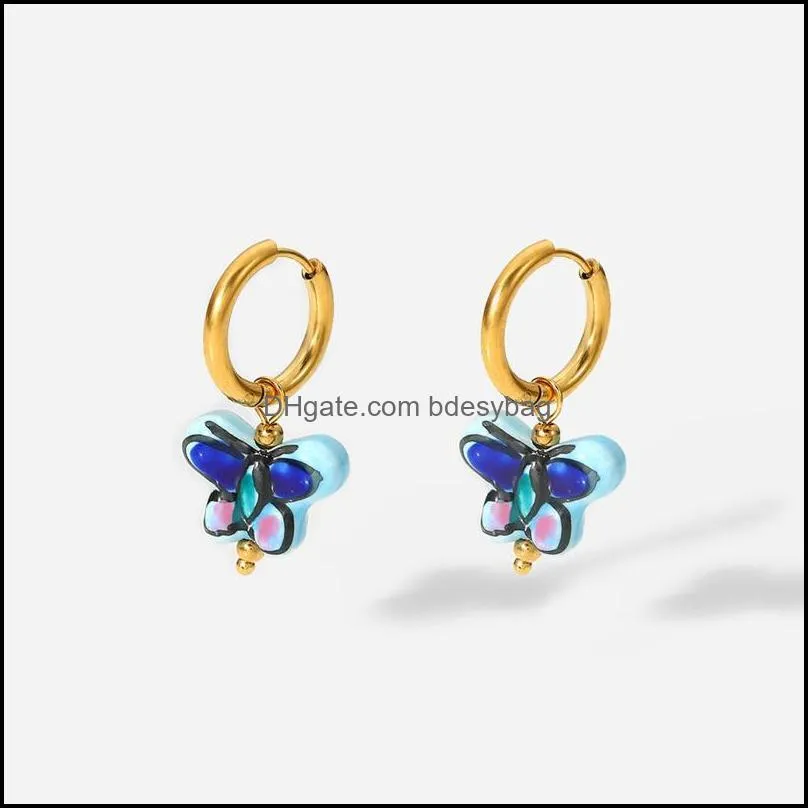 dangle & chandelier 1pair ins 18k gold ceramic insect butterfly animal hoop earrings multicolor metal women party club jewelrydangle