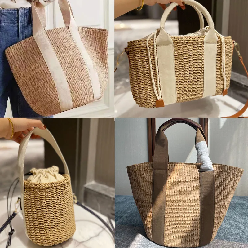 Large Small Woody Beach Basket Straw Bag Weaving Fashion Womens