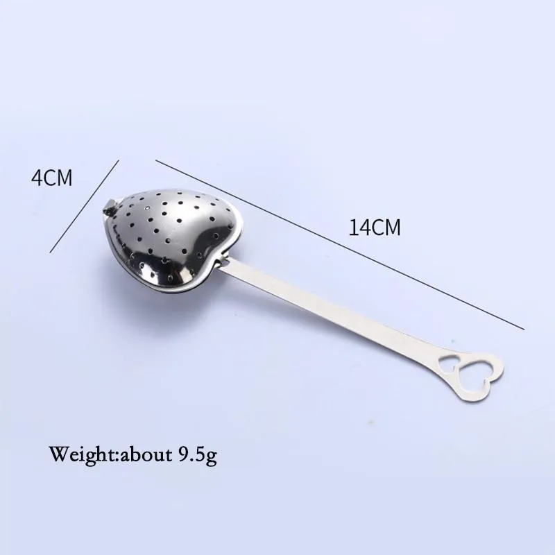 Filter Long Grip Tools Stainless Steel Mesh Heart Shaped Tea Strainer with Handle Spoon Teas Infuser Spoon Coffee Milktea Drinking Tool