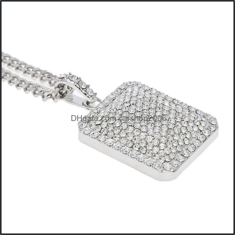 Mens Gold Cuban Link Chain Fashion Hip Hop Necklace Jewelry with Full Rhinestone Bling Diamond Dog Tag Iced Out Pendant Necklaces 1280