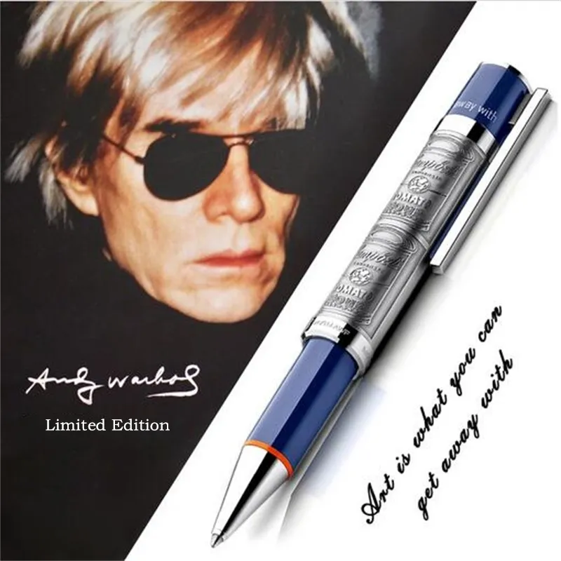 Ny begränsad upplaga Andy Warhol Ballpoint Pen unika metallavlastningar Barrel Office School levererar högkvalitativ Monte Writing Ball Pen som gåva