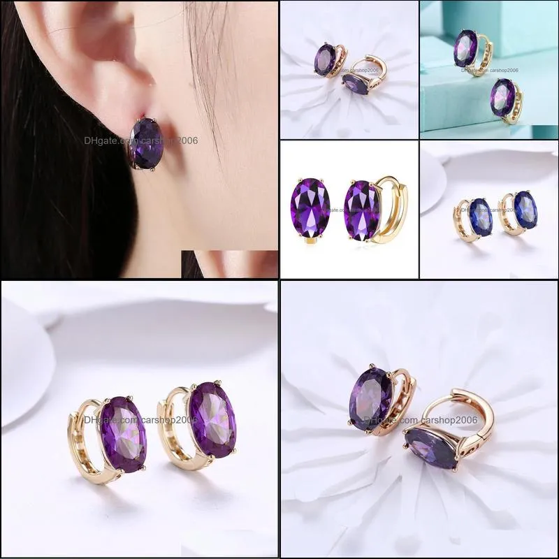 Hoop & Huggie Purple Austria Big Oval Crystal Earring Blue Cubic Zircon Statement Earrings For Women Engagement 2021 Fashion Jewelry1