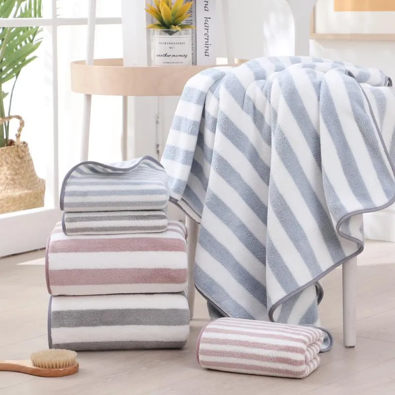 Towel High Density Warp Knitted Coral Fleece Set Colored Striped Bath Wraps Face And Shower 2 Piece For Women Men Kids