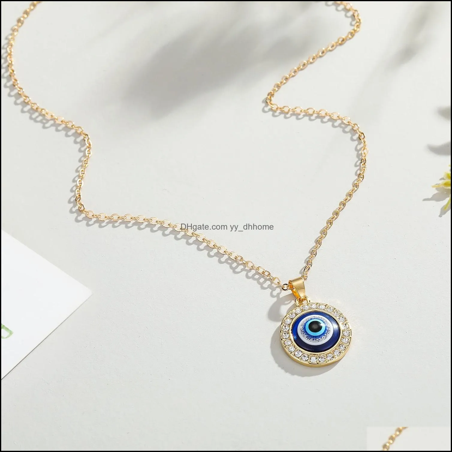 fashion crystal turkish evil eyes 14mm pendant necklace for women girl lucky jewelry elegant clavicle chain short choker necklace