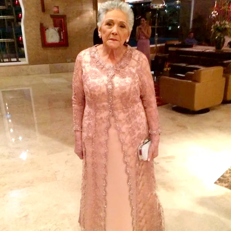 Elegant Pink Mother Of the Bride Dresses Lace Long Sleeve Groom Mothers Outfits 2022 Guest Wedding Party Dress Floor Length Prom Formal Evening Gowns