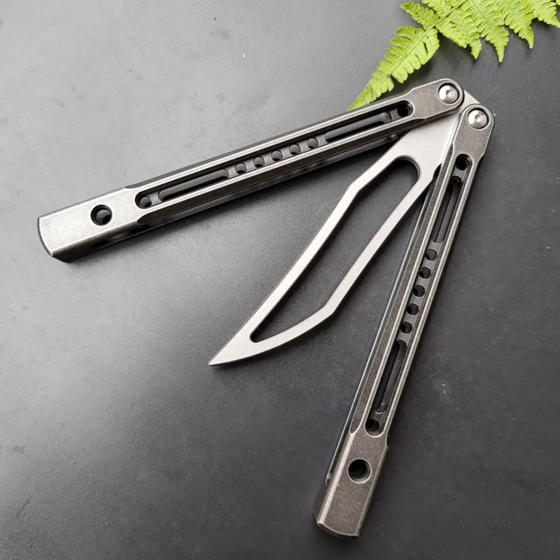 TheOne Butterfly Trainer 나이프 Monarch JK King Channel Titanium Handle D2 Blade 부싱 시스템 Jilt 프리 스윙 EDC 도구 나이프 19175 397