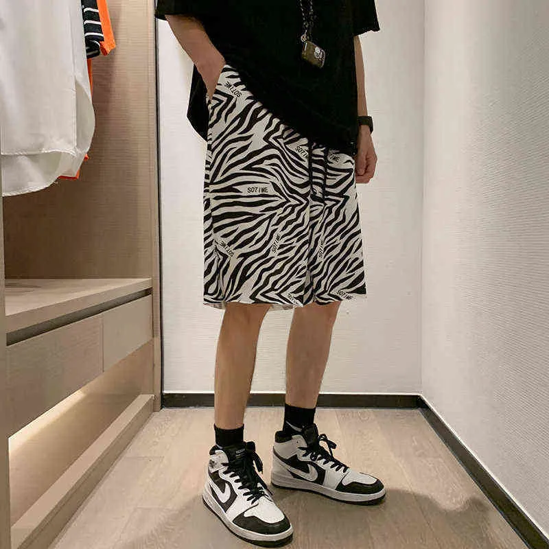 Herren-Shorts, koreanische Mode, Zebra-Muster, Shorts für Teenager, Sommerkleidung, Herren, schick, Streetwear, gerades Bein, kurze Hosen, Hawaii, lässige Shorts, T220825