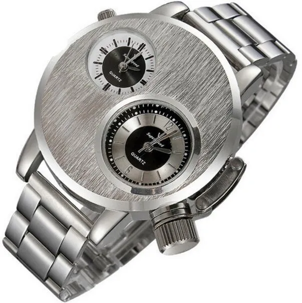 Armbandsur 2022 Autentisk V6 Två Time Zone Silver Steel Watches Men Sport Quartz Times Unique Luxur Design Casual Wristwatch