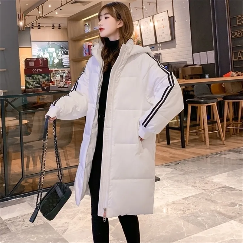 Unten Baumwolle gefütterte Mantel Frauen langen Abschnitt koreanischen Stil lose Wintermantel gepolsterte Jacke 2020 neue LJ201021