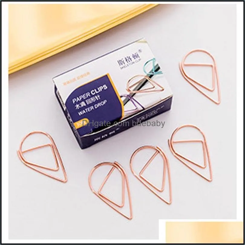 gold silver color funny kawaii bookmark office school stationery marking clips 10 pieces/lot portable plastic drop shaped paper clips