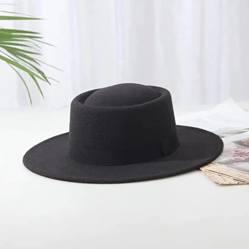 Kobiety mężczyzn klasyczny pieprzowe ciasto wieprzowe poczuć fedora kapelusz z zespołem szerokim brzegi płaski jazz panama hat swobodny imprezowy kapelusz kościelny