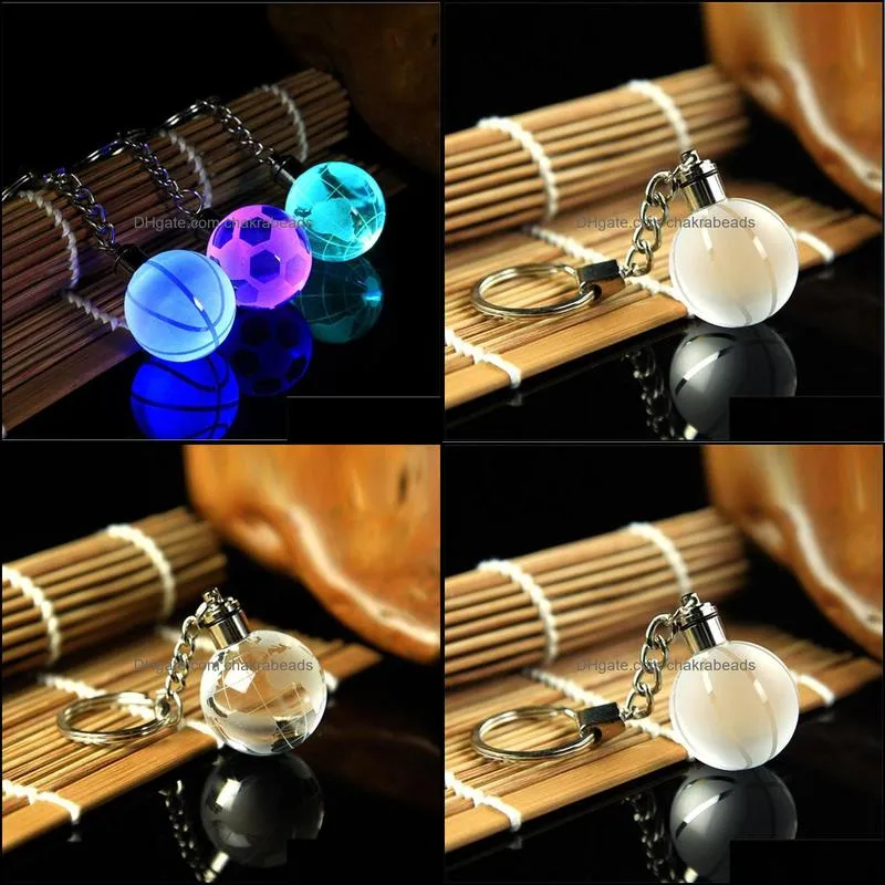 keychains laser custom 3d crystal earth football basketball key chains colorful led light wall hanging rings