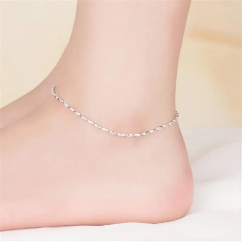 Cavigliere moda argento sterling 925 per le donne smerigliato lucido oliva perline braccialetto catena alla caviglia piede gioielli ragazza regali cavigliere Kirk22