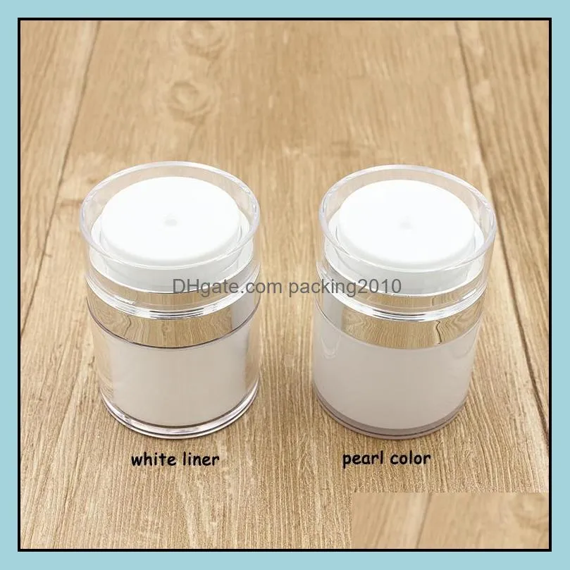 15 30 50g Pearl White Acrylic Airless Bottle Round Cosmetic Cream Jar Pump Cosmetics Packaging Bottles