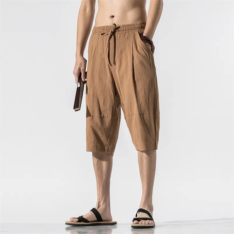 casual shorts man cotton solid harem men s summer knee length short pants for men 220630