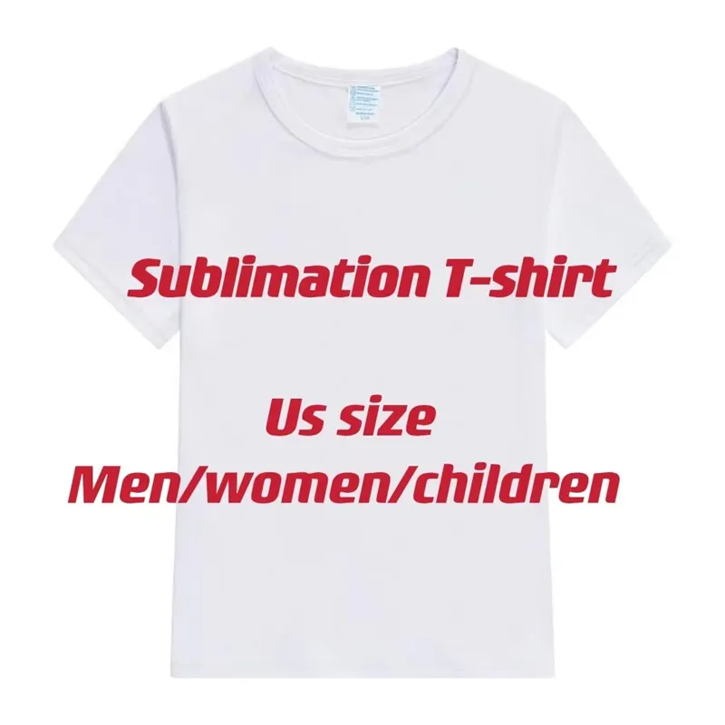 Wholesale Party Supplies Sublimation White T-shirt Heat Transfer Blank Bleach Shirt fully Polyester tees US Sizes for Men Women Kid Crew Neck Shirt