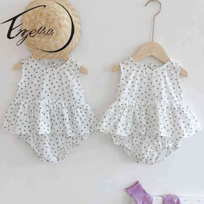 Engepapa baby babymeisjes bodysuits katoen mouwloze printen Koreaanse stijl zomer pasgeboren babymeisjes jumpsuit G220510