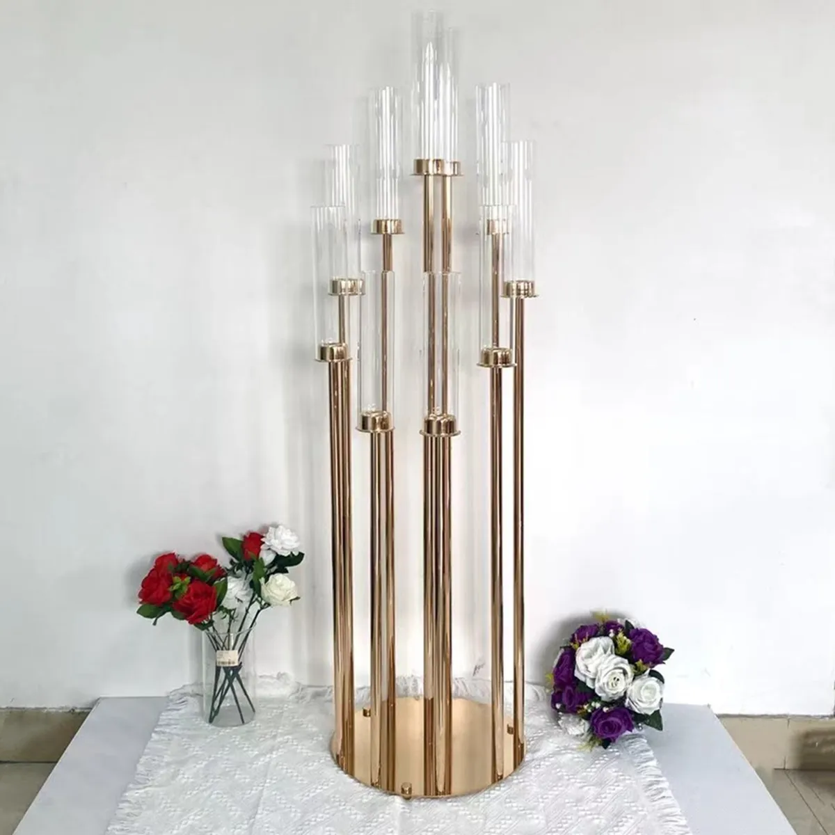 decoration 10 Heads Metal Candelabra Luxury Candle Holders Stands Wedding Table Centerpieces Flower Vases Road Lead Party Decoration imake316