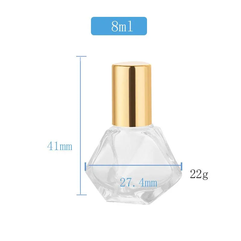 8ml Mini Glass Roll-on Bottles Alloy Cover Refillable Essential Oils Bottles Empty Cosmetic Containers Bottle DH8589