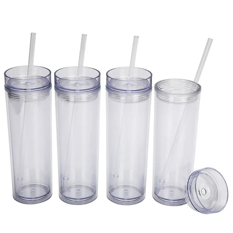 USA Local Warehouse 16oz Double Wall Clear Acrylic Tumbler with Lid and  Straw 480ml straight Skinny Plastic Cup for snow globe BPA Free drinking ...