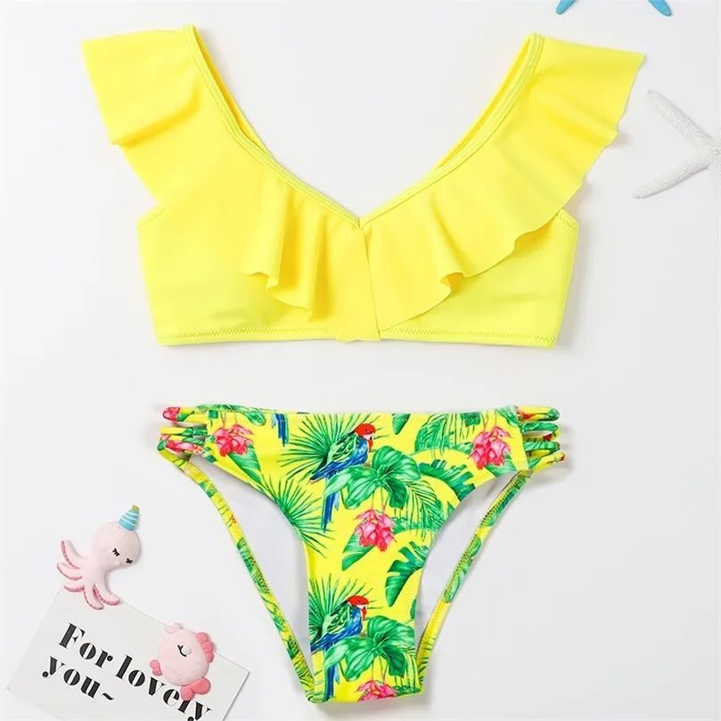 Tropical Flower Bikini Set for Girls 7-14 Years Ruffle Two Piece