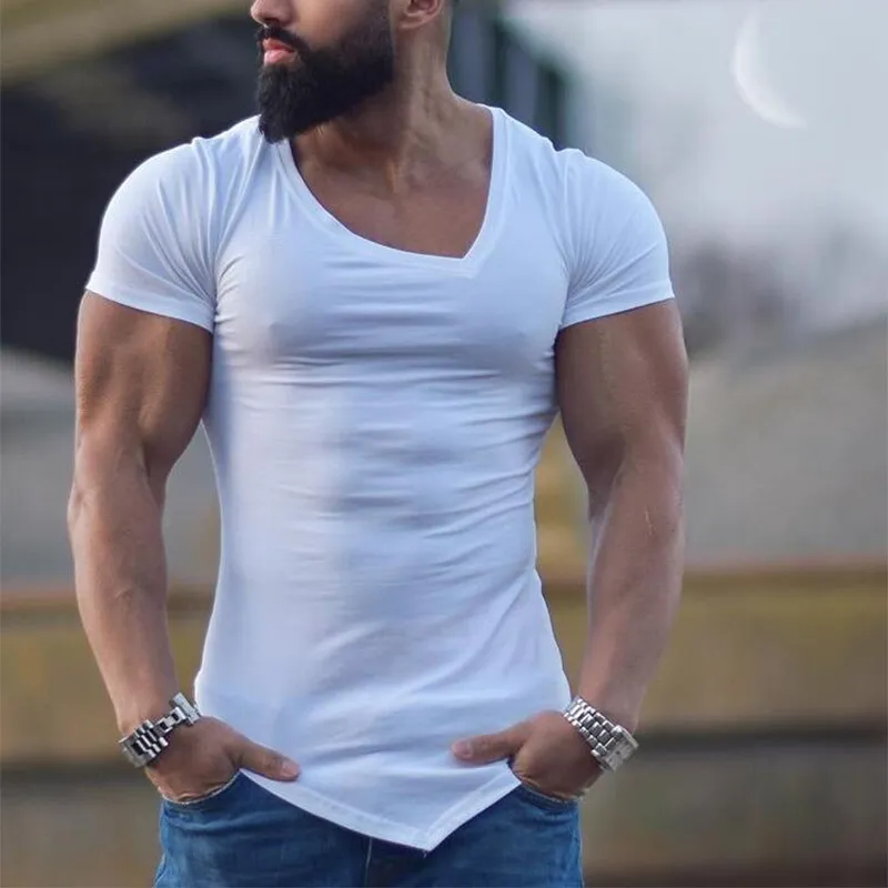 T-Shirts Athlétiques En Maille Pour Hommes - Col En V Fendu, Idéal Musculation & Gym
