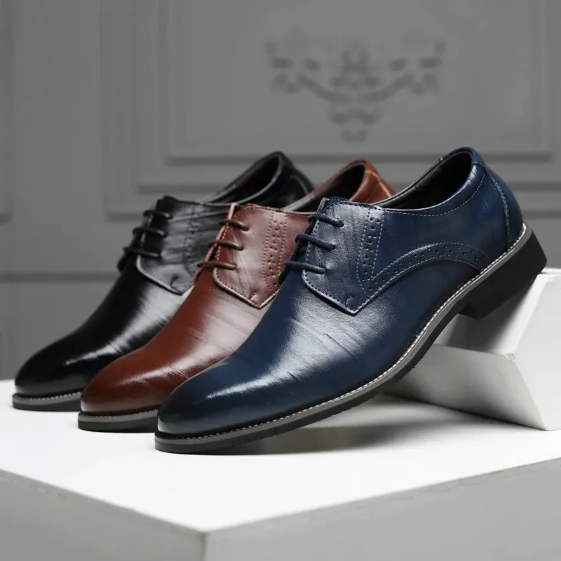 Sapatos de couro casual de vaca casual masculino Sapatos de couro Oxfords de Oxfords Men, homens de negócios, homens de negócios vestidos de grande tamanho 38-48