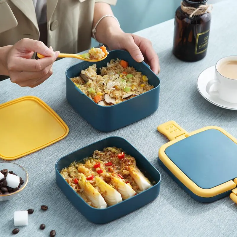 Geschirr-Sets, japanisches tragbares Lunchpaket, 2-lagig, mikrowellengeeignet, für Kinder, Bento-Box, Arbeits-Fitness-Behälter, hermetisches Mittagessen, Geschirr, Dinn