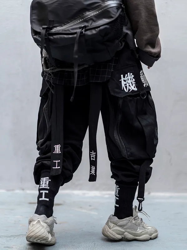 Japanese Streetwear Techwear Cargo Pants For Men Baggy Wide Leg Black Jogger 220719