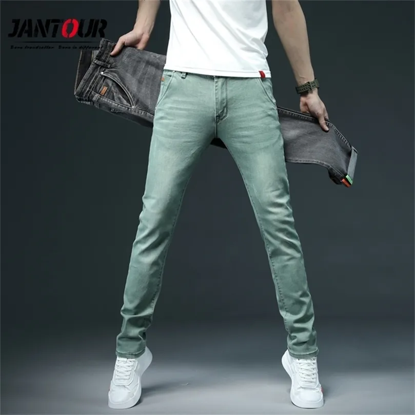 7 Color Fashion High Quality Stretch Men décontracté jeans Jeans skinny Homme Green KaKi Grey Denim Jeans Pantalon Brand de pantalon masculin 201128