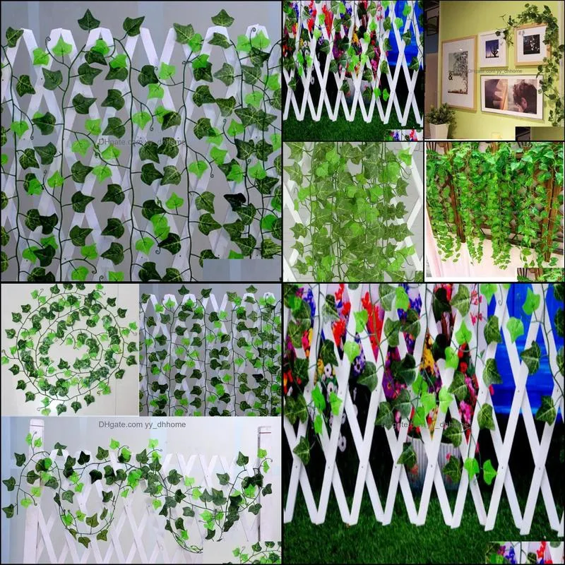 Wholesale-230cm / 7.5 ft Long Artificial Plants Green Ivy Leaves Artificial Grape Vine Fake Foliage Leaves Home Wedding Decoration