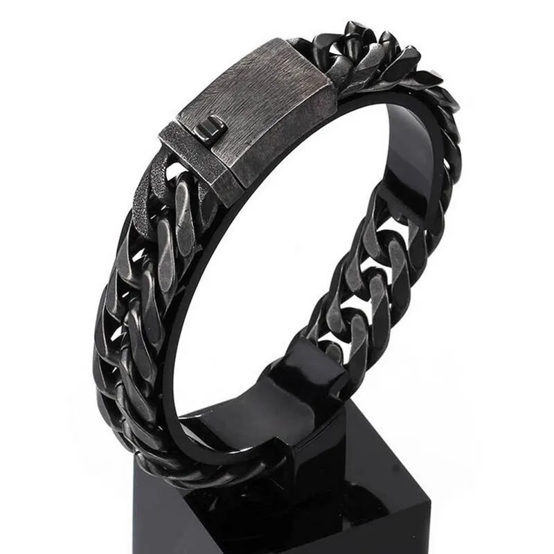 Bracciale a catena da bici spazzolato vintage punk ossidato scuro con maglie da bicicletta da uomo Bracciali da uomo in acciaio inossidabile con catena a mano cubana