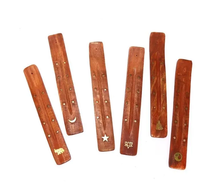 Natural Wooden Incense Stick Holder Tray Fragrance Lamps Ash Catcher Creative Printing Stars And Moon Burner Holders Censer Tool SN6283