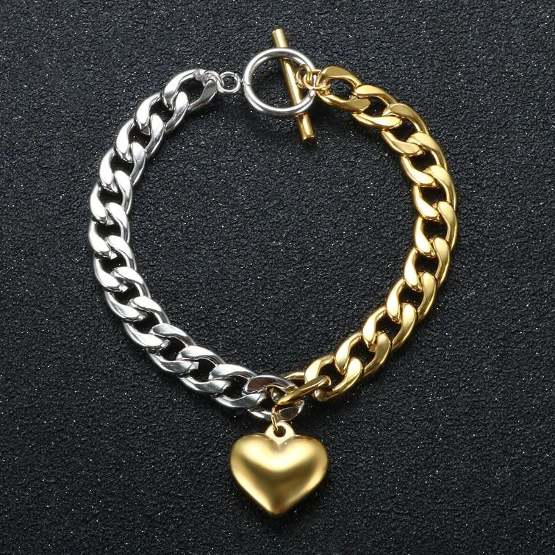 Charm Bracelets Trend Heart For Women Men Couples Love Anklet Cuban Half Gold And Silver Bangles Chain Jewelry Gifts