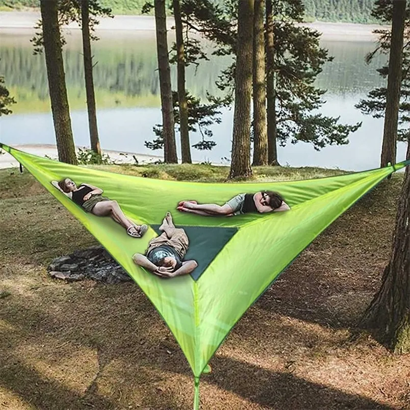 Portable Outdoor Camping Hammock Folding Aerial Triangle Hammock Hanging Cot Bed For Outdoor Travel Camping Canopy 220606