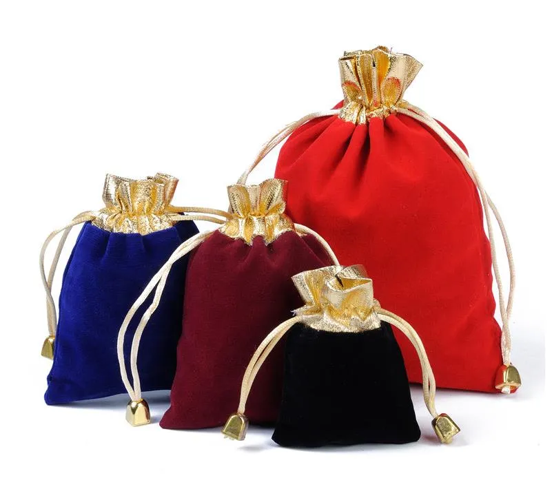 Velvet Jewelry Drawstring Pouch Bag Fabric Jewellery Cosmetic Gift Packaging Multi-Purpose Small Bags Size Choice Custom Logo