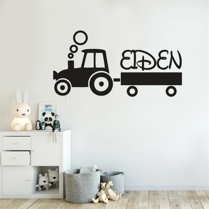 Benutzerdefinierter Namensaufkleber, kreative Dekoration für Kinderzimmer, Traktor-Muster, Vinyl-Wandkunst-Aufkleber, Geschenk AZ430 220621