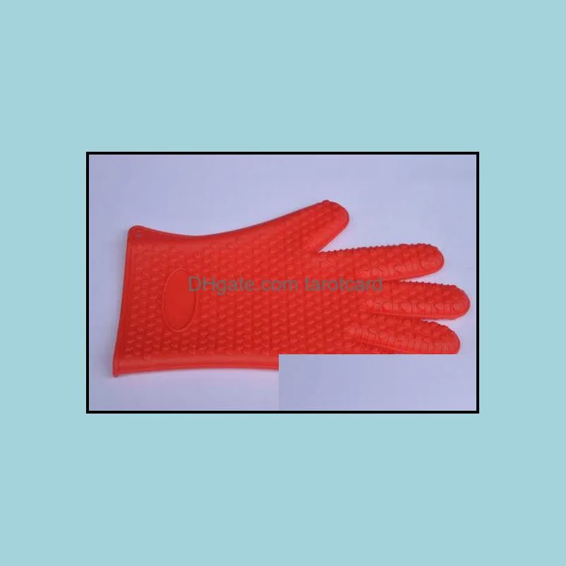 Many colors Heat Resistant Silicone Glove Five fingers heat insulation Cooking Baking BBQ Oven Pot Holder Mitt Kitchen