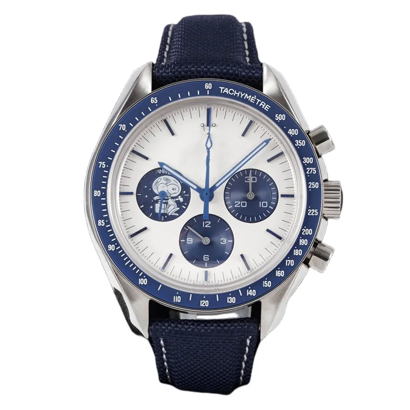 ساعة كلاسيكية ميكانيكية للرجال 42 مم زرقاء النايلون حزام الياقوت مرآة 7750 حركة السيراميك أزياء 007 2022