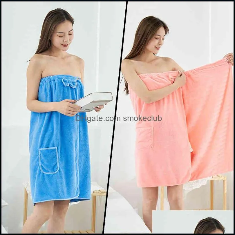 Bra style Bath skirt female adult coral velvet suspender Bath skirt bath hat set absorbs water and is not easy to lose hair