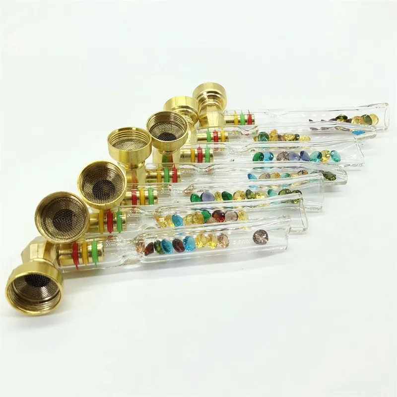 Colorful Pipes Pyrex Thick Glass Handmade Dry Herb Tobacco Metal Filter Bowl Bong Handpipe Oil Rigs Diamonds Innovative Decoration Smoking Grinder Holder DHL Free