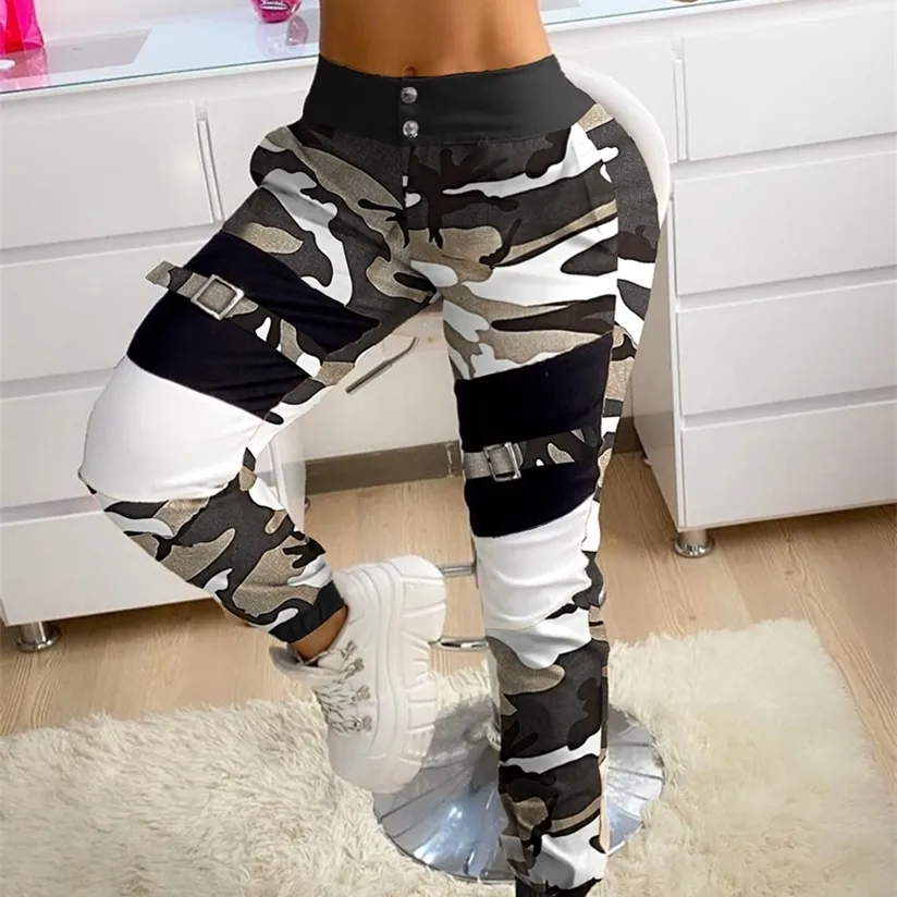 Women Fashion Casual Camouflage print Pants Trousers Cargo Autumn 220325