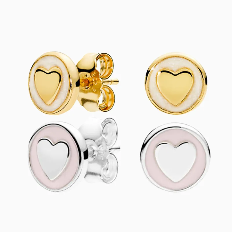 Pink Sweet Love Heart Stud örhängen Real 925 Stelring Silver Womens Wedding Designer smycken med originalbox för Pandora Gold Plated örhängen