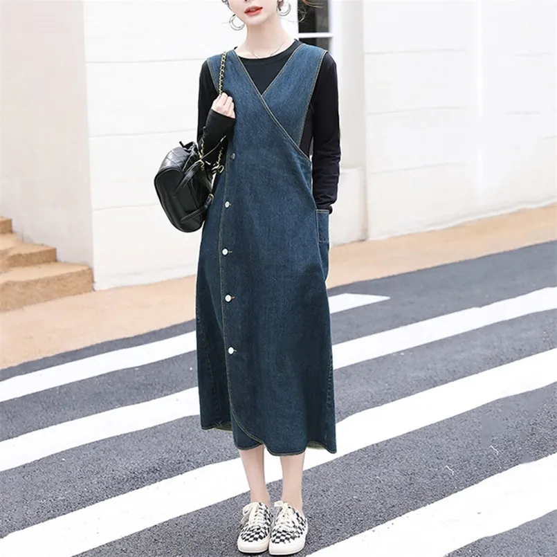 Elegant Denim Midi Dress: Spring Summer Womens V-Neck Casual Long Jeans  Dress - Korean Style, Calf-Length - Buy Now! from Dhgate Basic & Casual  Dresses - price 66.62